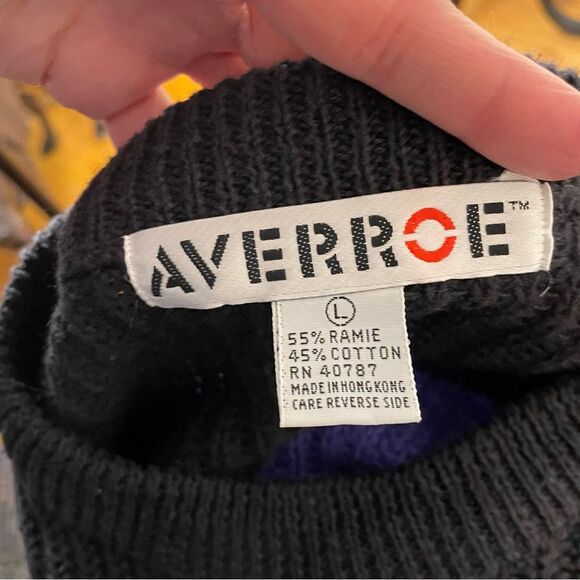 Averroe Sweater Vintage Stripe Knit Crewneck Pullover Purple Black Size Large - Picture 7 of 8